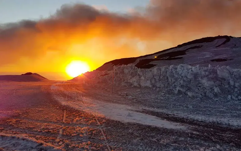 Trekking to the 2002 Craters at sunset