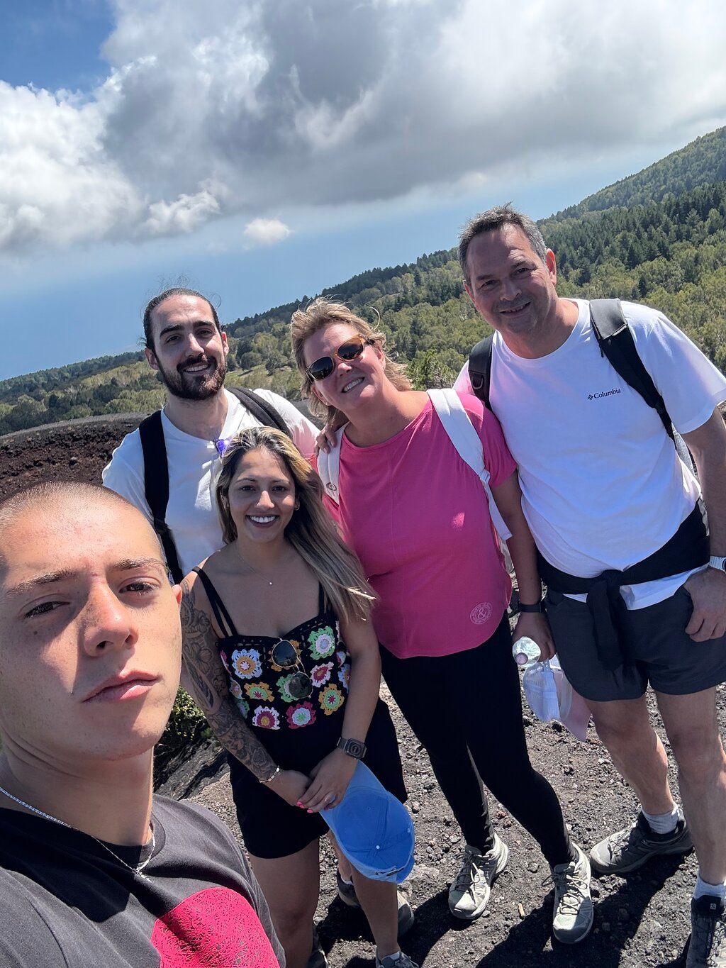 Group selfie with the guide during the Etna trek